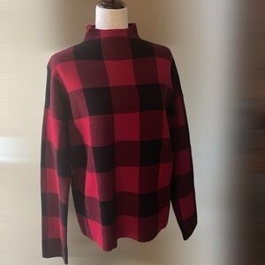 Tahari Mock Neck Buffalo Plaid Sweater Black/Red L